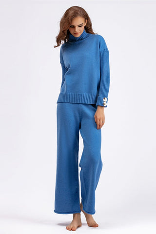 Basic Be High-Low Turtleneck Long Sleeve Top and Pants Sweater Set