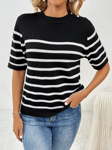 Striped Round Neck Half Sleeve Knit Top