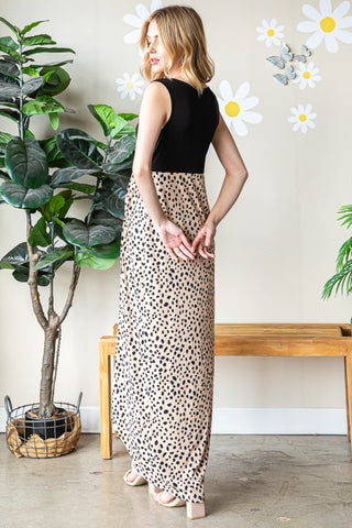 Full Size Slit Animal Print V-Neck Wide Strap Dress