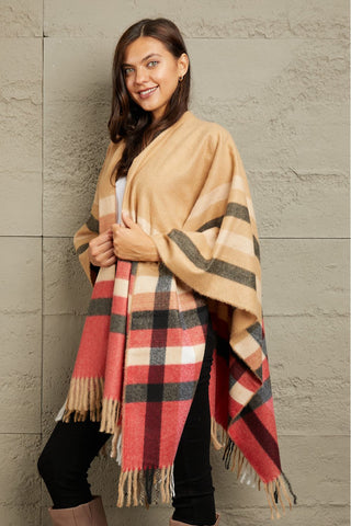 e. Luna Plaid Shawl Poncho Cardigan