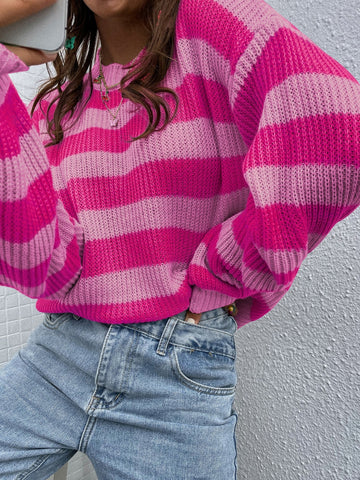 Striped Round Neck Long Sleeve Sweater