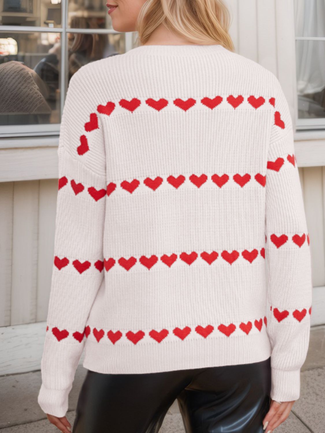 Heart Round Neck Long Sleeve Sweater