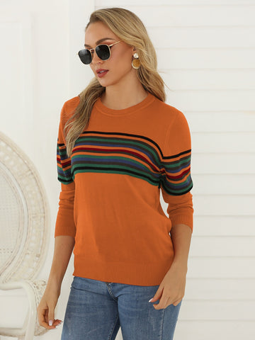 Striped Round Neck Long Sleeve Sweater