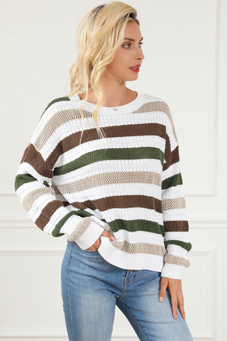 Striped  Dropped Shoulder Sweater