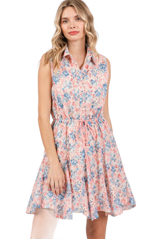 Full Size Floral Eyelet Sleeveless Mini Dress