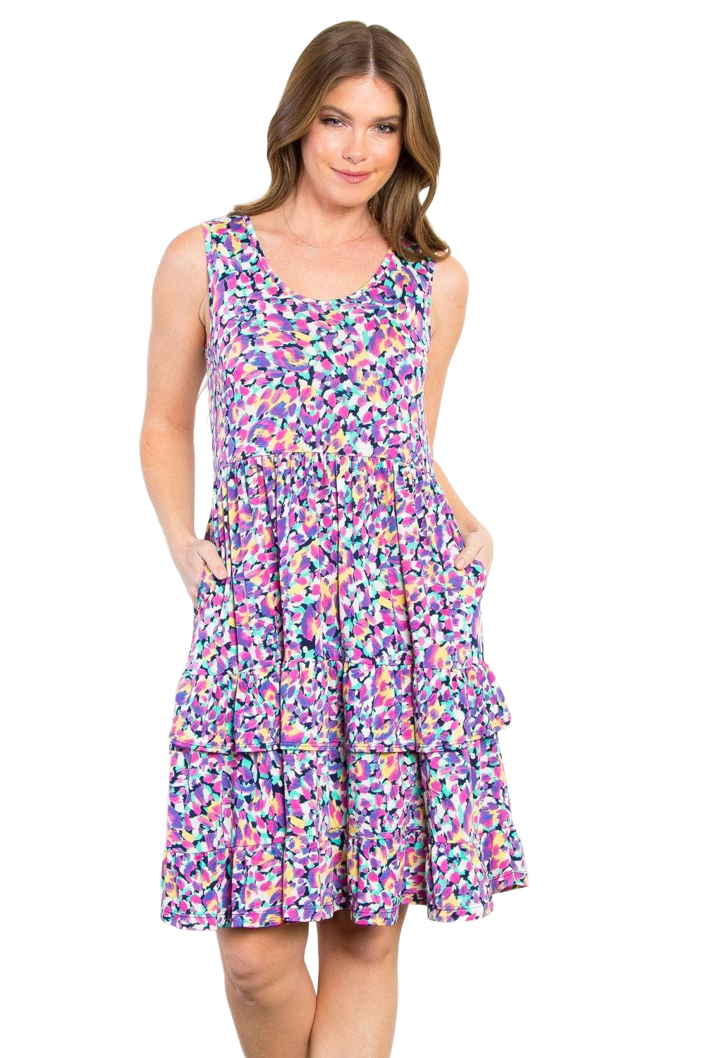 Full Size Print Wrinkle Free Ruffled Dress