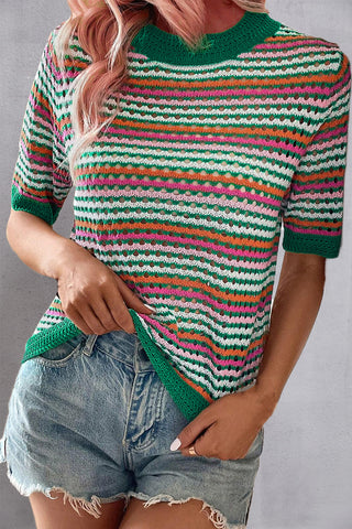 Striped Short Sleeve Knit Top