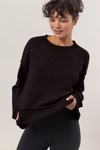 HAVE Round Neck Dropped Shoulder Ribbed Sweater