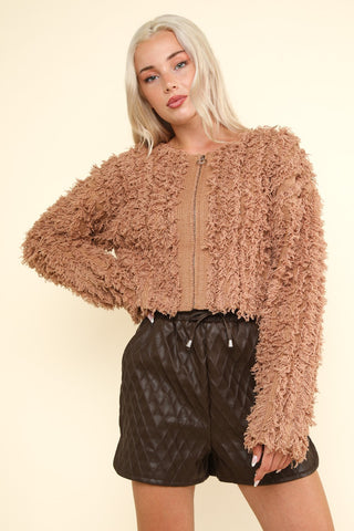 Shaggy Yarn Knit Zip Up Jacket