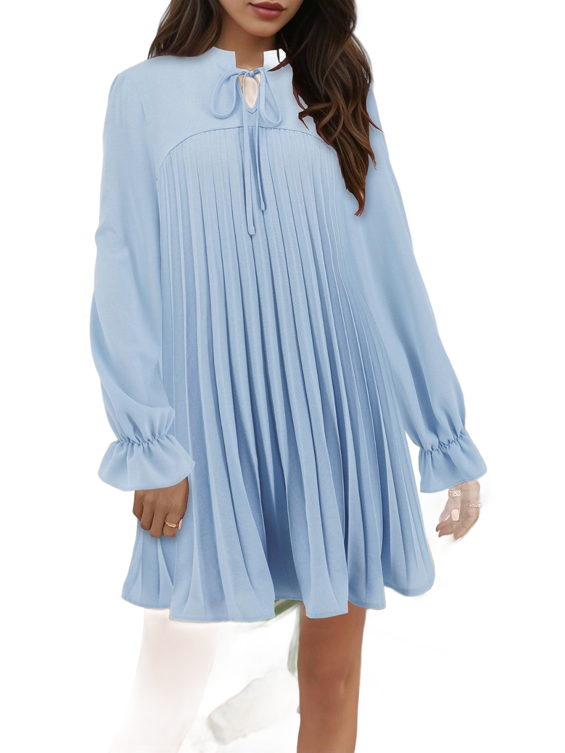 Tie Neck Flounce Sleeve Mini Dress