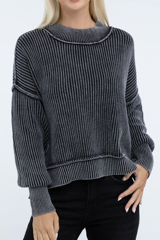 Washed Side Slit Oversize Cropped Sweater