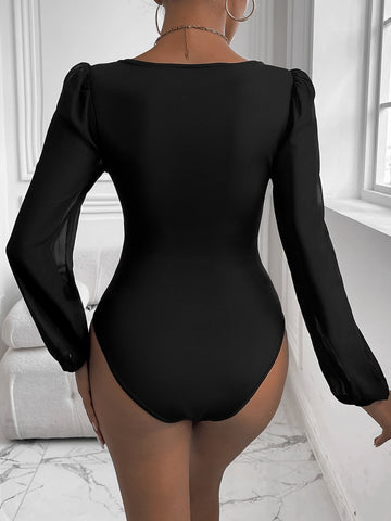 Sweetheart Neck Long Sleeve Bodysuit