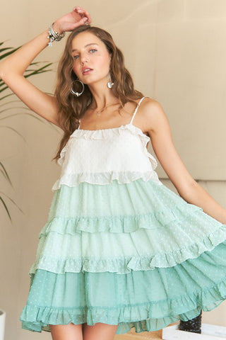 AL Swiss Dot Ruffled Tiered Mini Dress