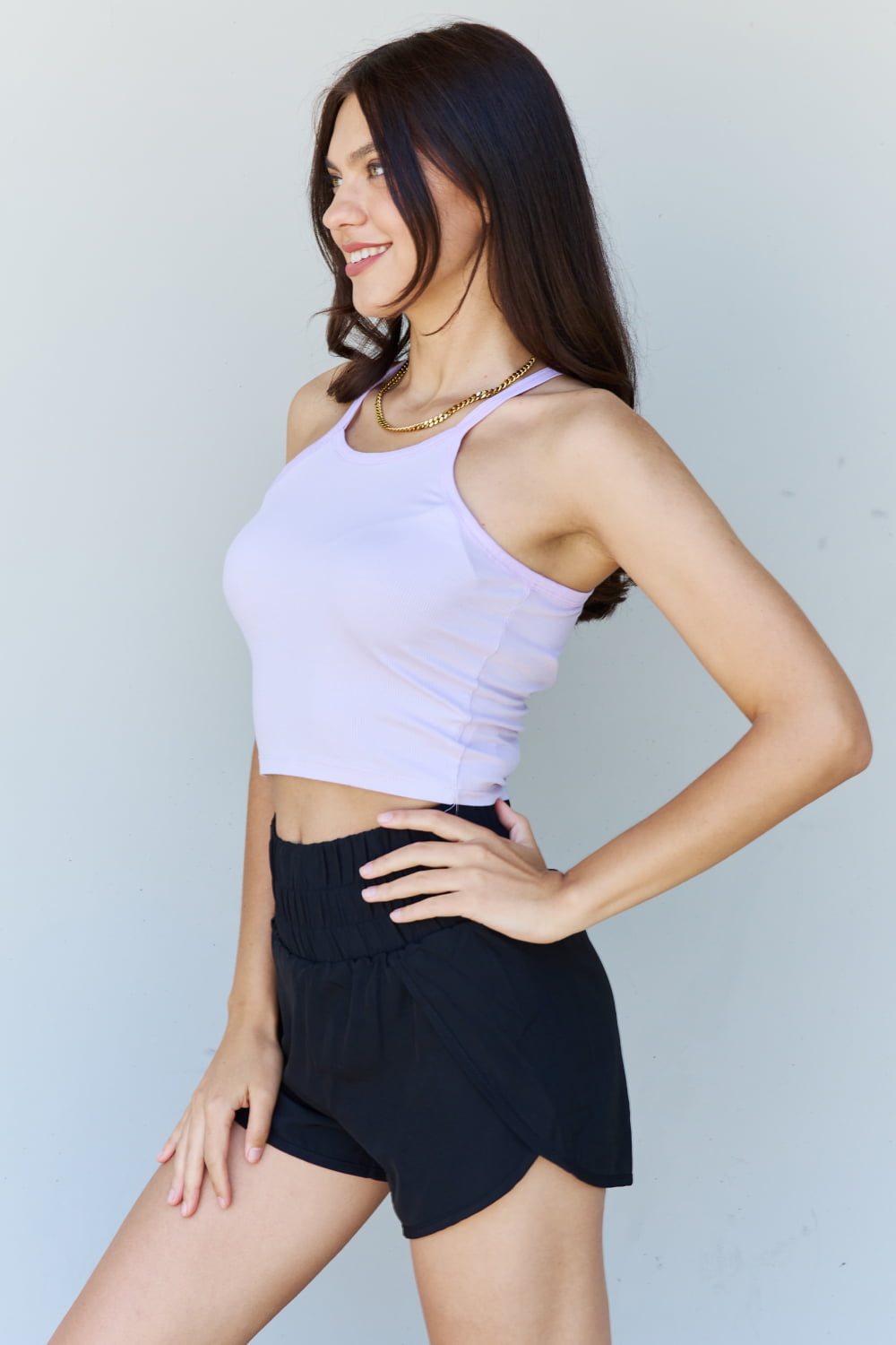 Nine xis Everyday Staple Soft Modal Short Strap Ribbed Tank Top in Lavender