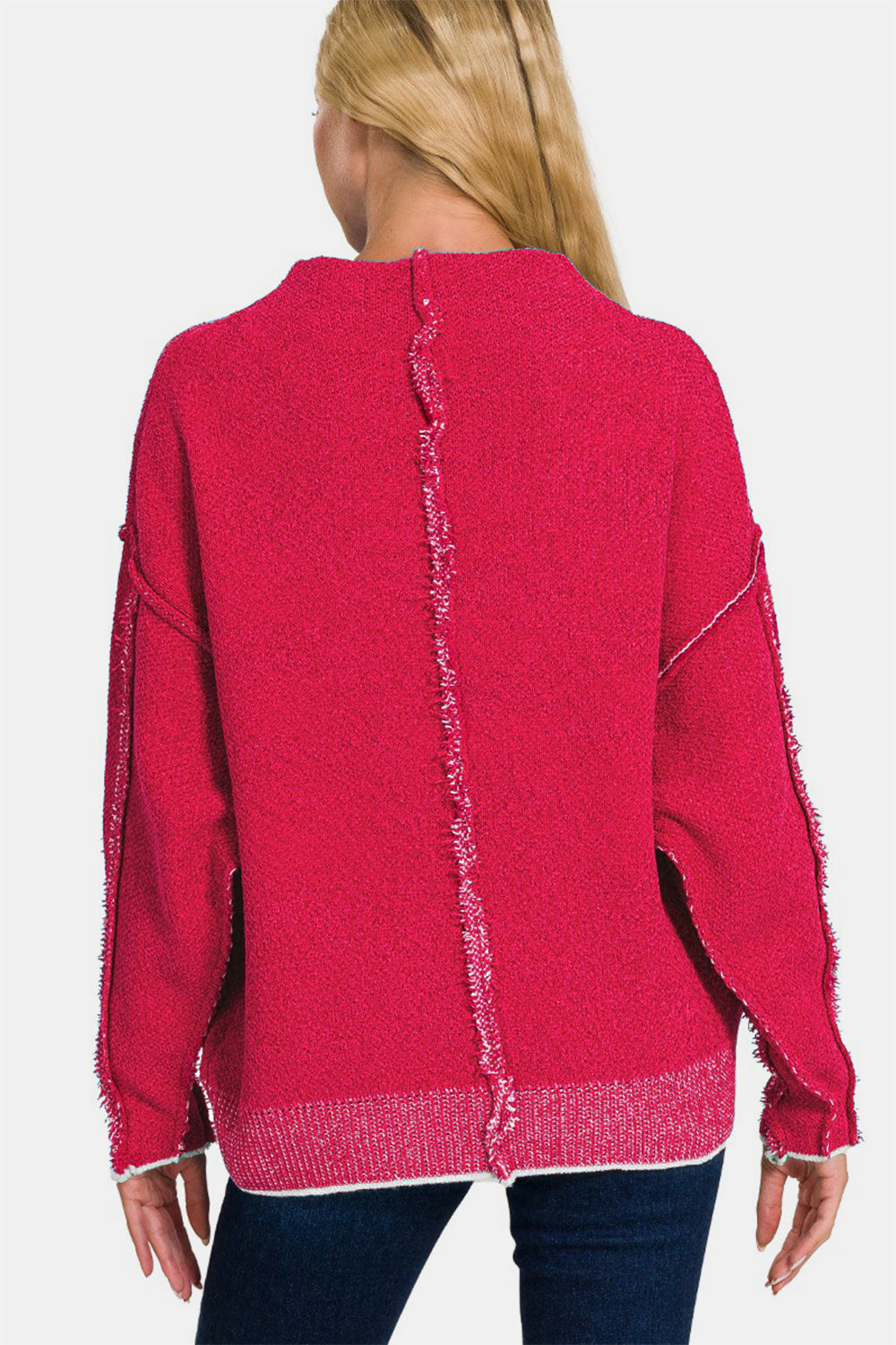 Ze nana Exposed Seam Mock Neck Long Sleeve Sweater