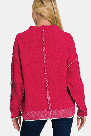 Ze nana Exposed Seam Mock Neck Long Sleeve Sweater