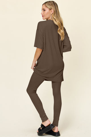 Full Size Round Neck Dropped Shoulder T-Shirt and Leggings Set