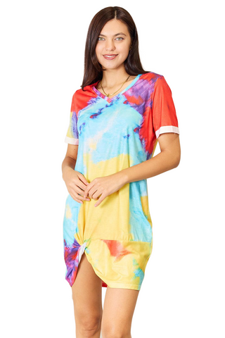 Shiny Tie-Dye V-Neck Twisted Dress