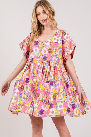 Floral Short Sleeve Baby doll Dress with Pockets