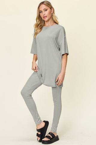 Full Size Round Neck Dropped Shoulder T-Shirt and Leggings Set