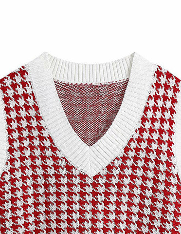 Hounds tooth V-Neck Sweater Vest