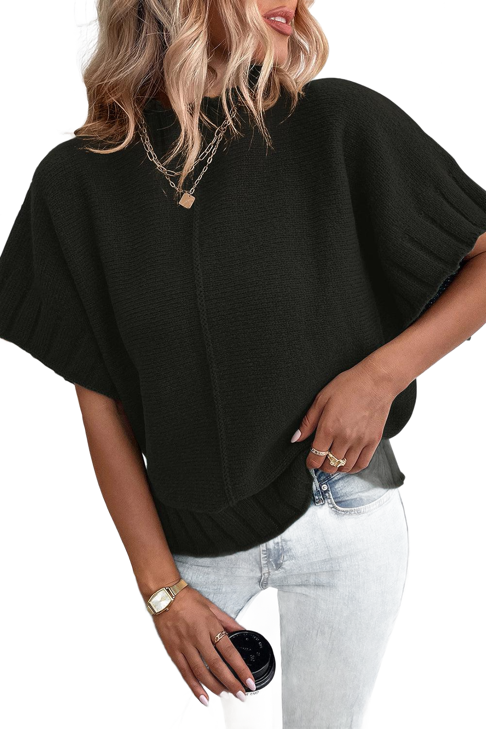 Mock Neck Short Sleeve Sweater