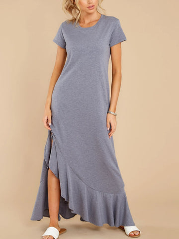 Slit Round Neck Short Sleeve Maxi Dress