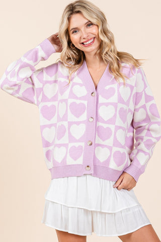 Photoshop Checkered Heart Button Down Cardigan