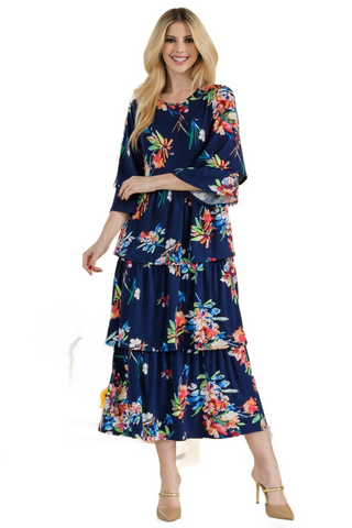 Full Size Floral Ruffle Tiered Midi Dress