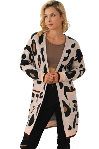 Leopard Open Front Long Sleeve Cardigan