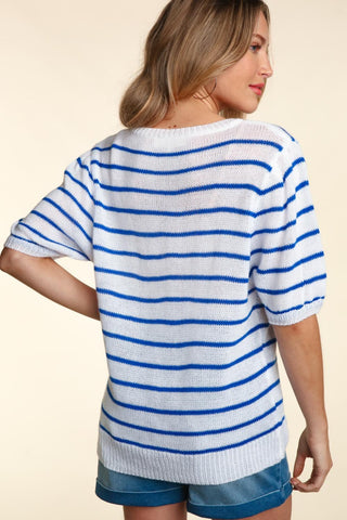 Letter Embroidery Striped Knit Top