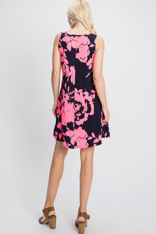 Full Size Floral V-Neck Tank Dress with Pockets