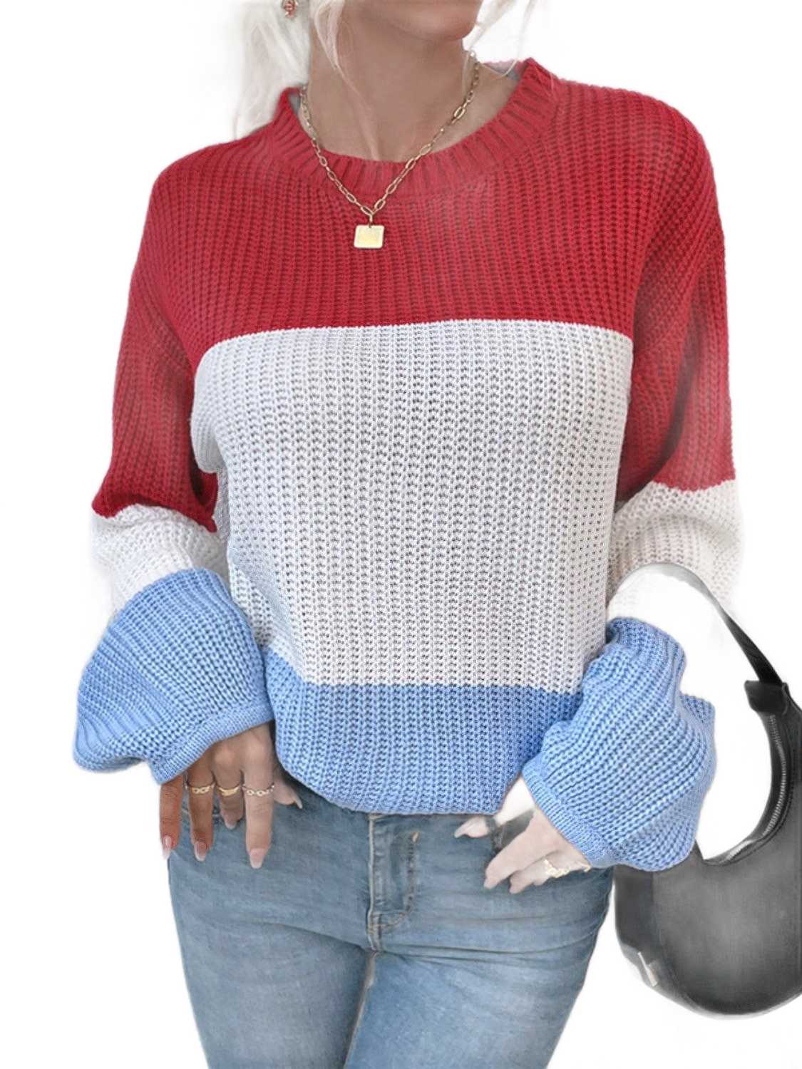 Color Block Round Neck Sweater