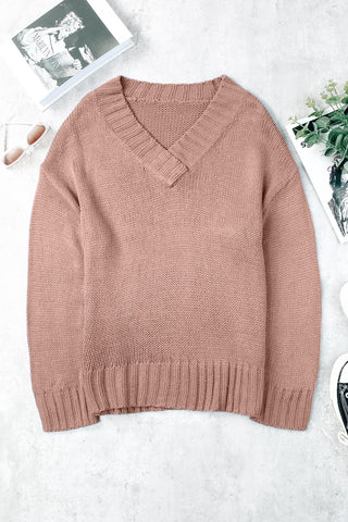 V-Neck Dropped Shoulder Sweater