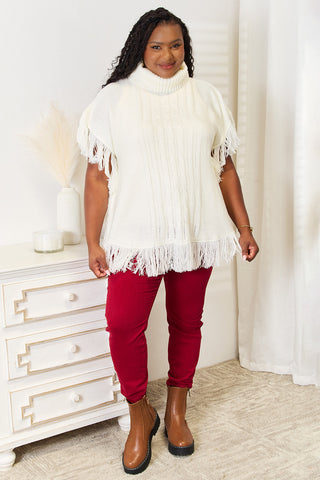 Turtle Neck Fringe Poncho