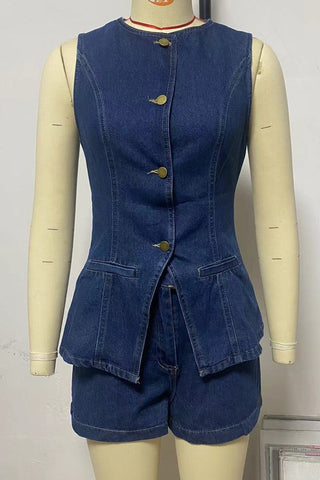 WOMEN FASHION DENIM TWO-PIECE SET