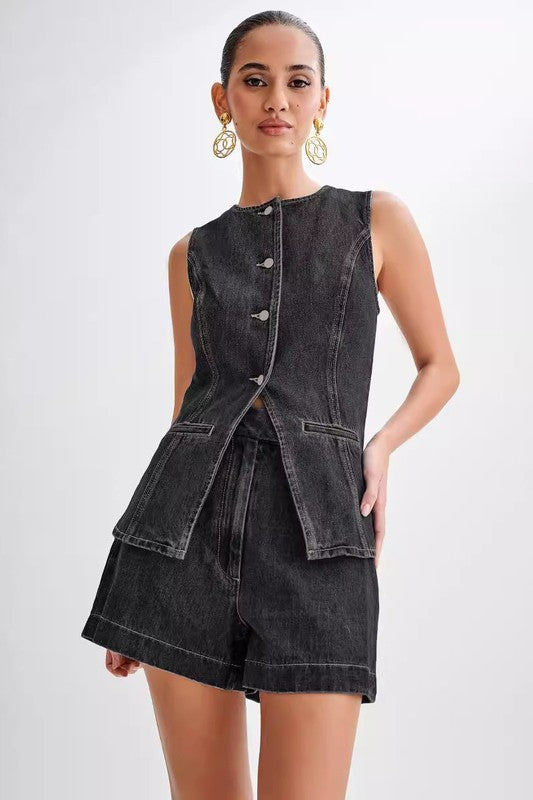 WOMEN FASHION DENIM TWO-PIECE SET