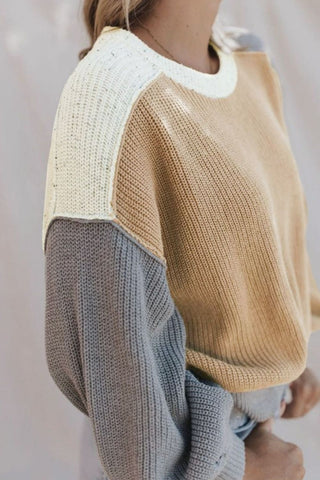 Color Block Round Neck Long Sleeve Sweater