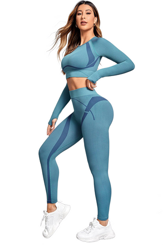 Round Neck Long Sleeve Top and Leggings Active Set