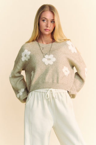 Davis & Dina Floral Drop Shoulder Cropped Sweater