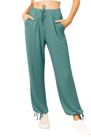 Full Size Soft Rayon Drawstring Waist Pants with Pockets