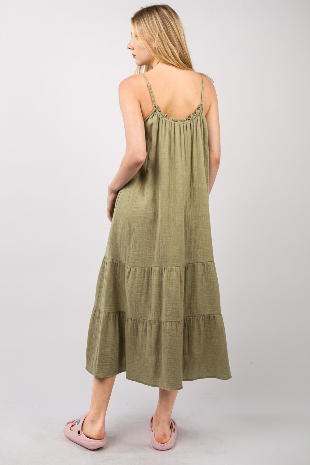 Ruffled A-Line Midi Cami Dress