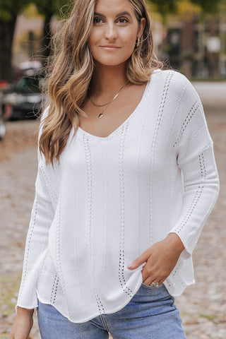 V-Neck Long Sleeve Knit Top