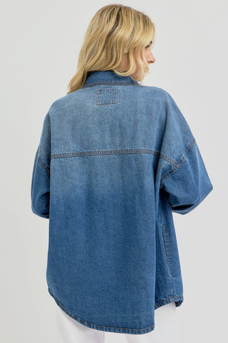 Full Size Snap Down Long Sleeve Denim Shacked