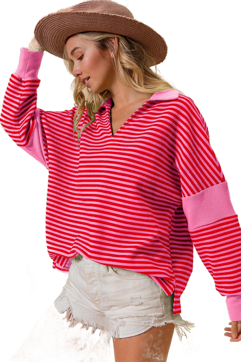 Striped Contrast Long Sleeve Knit Top