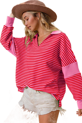 Striped Contrast Long Sleeve Knit Top