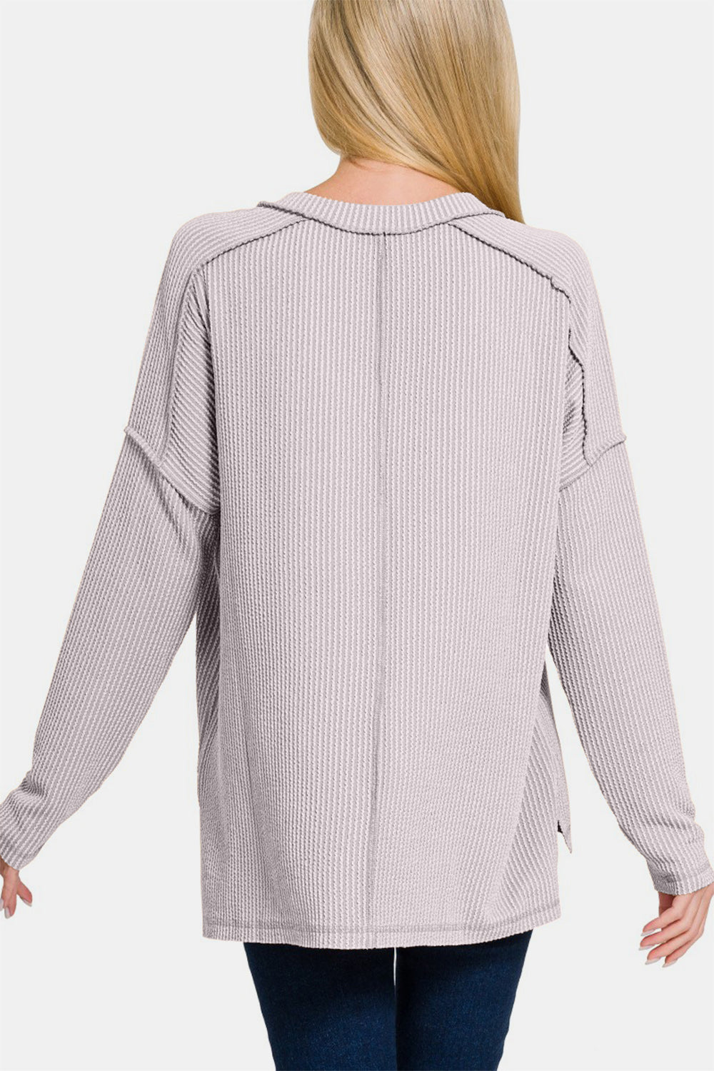 Ze nana Texture Exposed Seam V-Neck Long Sleeve T-Shirt