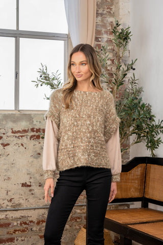 Full Size Fuzzy Long Sleeve Knit Top