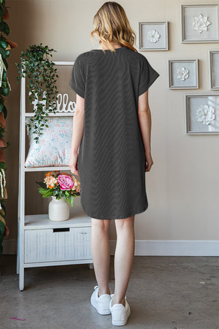 Full Size Ribbed Round Neck Short Sleeve Tee Dress