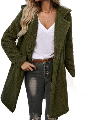 Pocketed Long Sleeve Hooded Teddy Coat